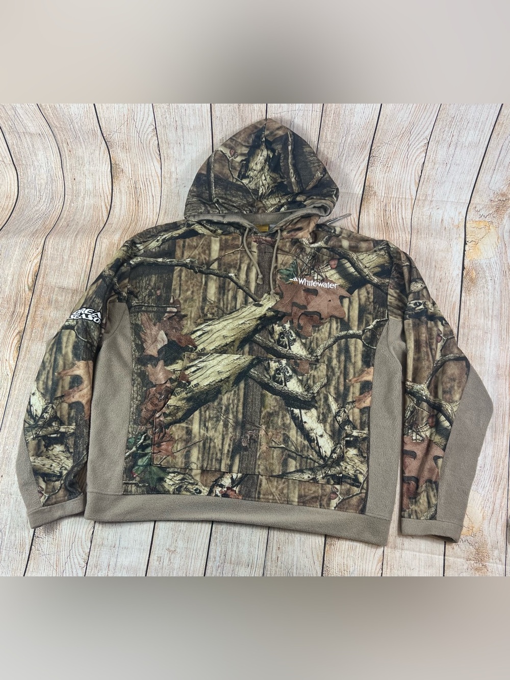Mens White Water Mossy Oak Camo Fleece Pullover Hoodie Dream Season Hunting XL